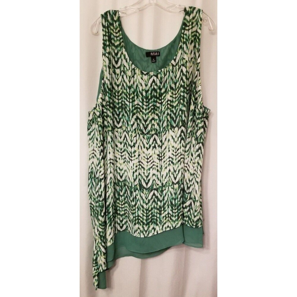 ANA Women's Top Shirt Figure Flattering Geometric Green Asymmetrical  Size 3X
